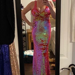 Fully sequined coral/pink gown